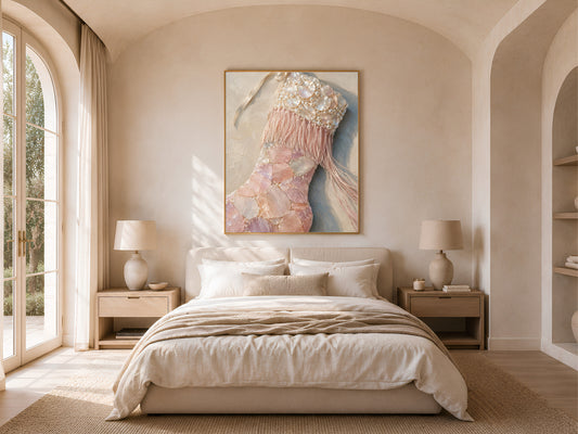 Rose Quartz Christmas Stocking Wall Art, Pearl Pink Print - Digital Download