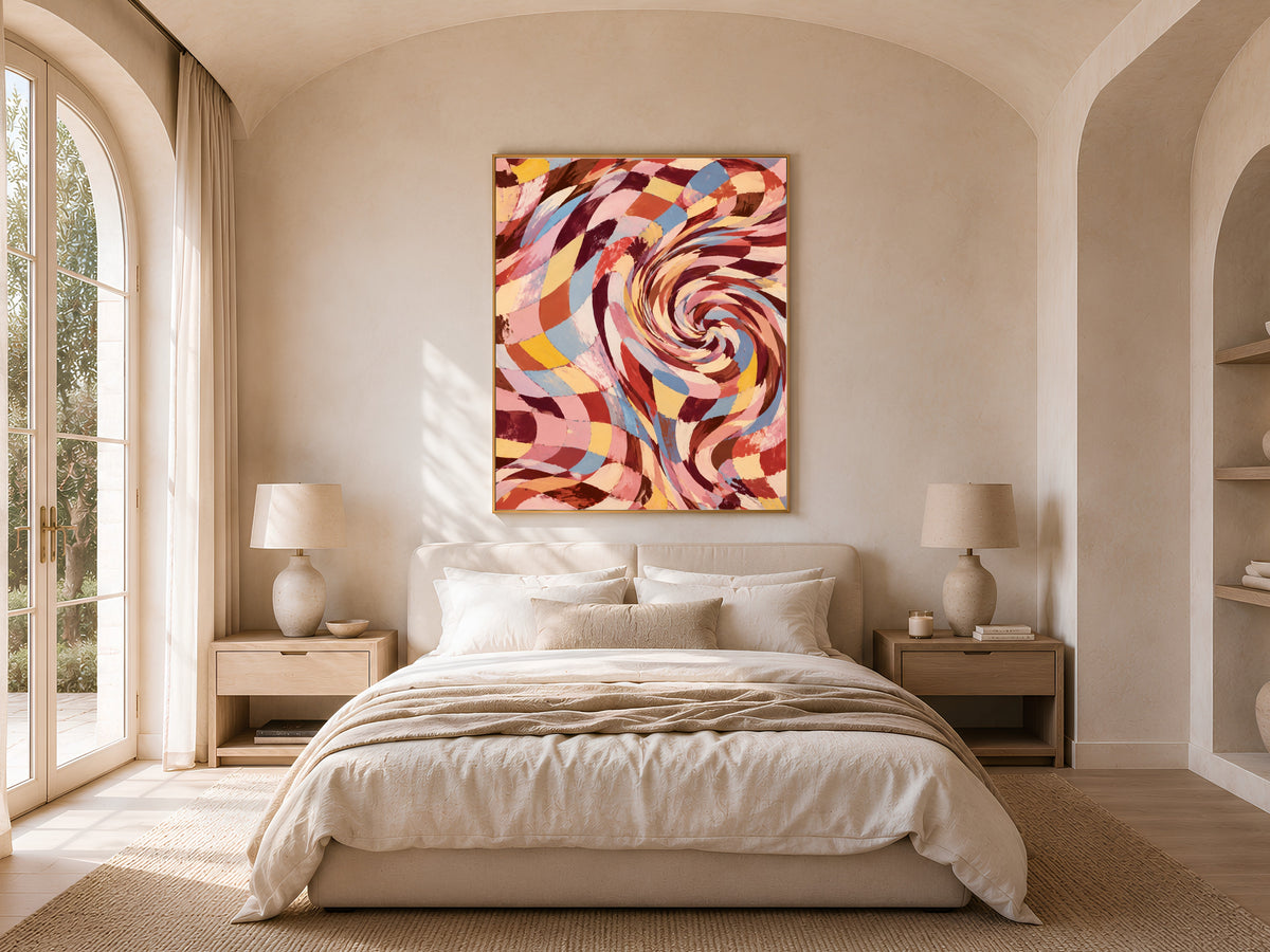 Checkered Swirl Wall Art, Groovy Retro Vortex Print - Digital Download