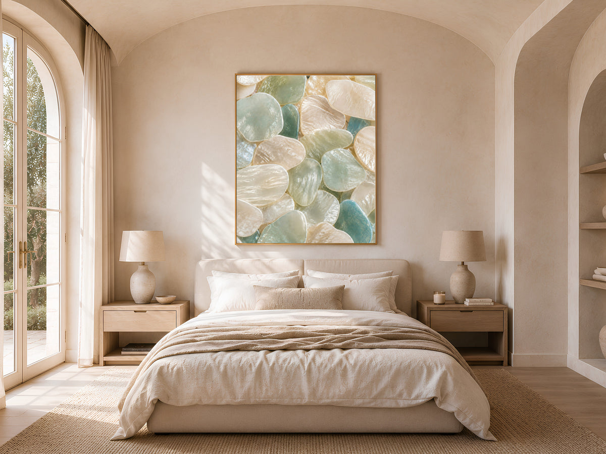 Sea Foam Capiz Shell Wall Art, Mint Cream Ombre Print - Digital Download
