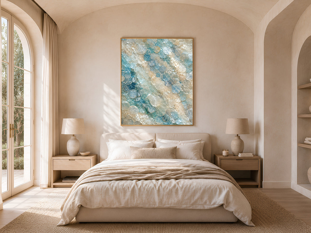 Sea Glass Capiz Shell Wall Art, Aegean Blue Ombre Print - Digital Download