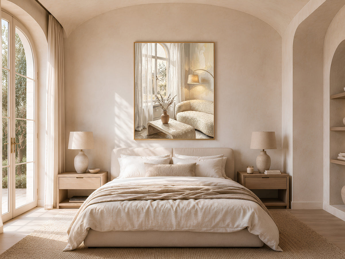 Warm Minimalism Wall Art, Cream Living Room Print - Digital Download