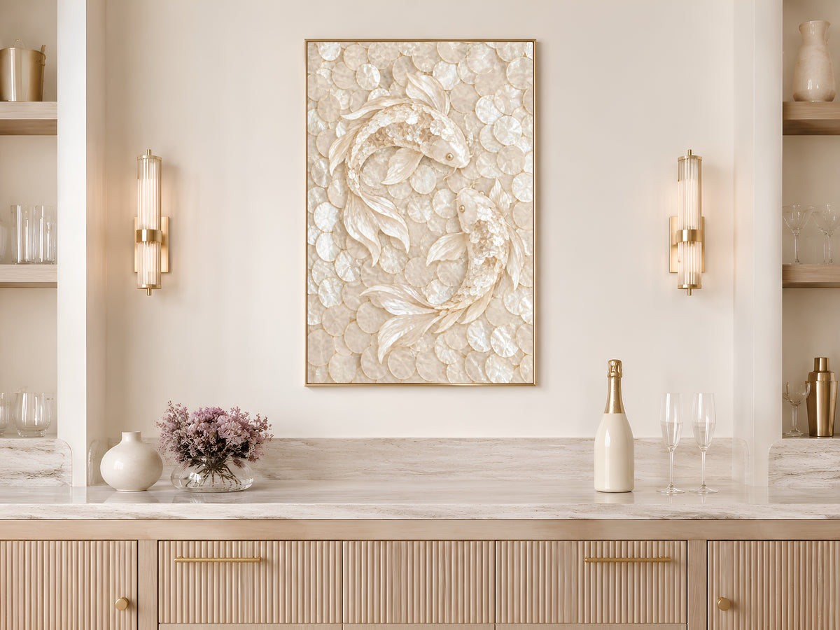 Koi Fish Mosaic Wall Art, Feng Shui Yin Yang Print - Digital Download