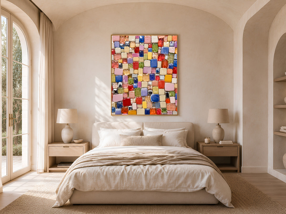 Colorful Glass Gem Wall Art, Candy Bead Mosaic Print - Digital Download