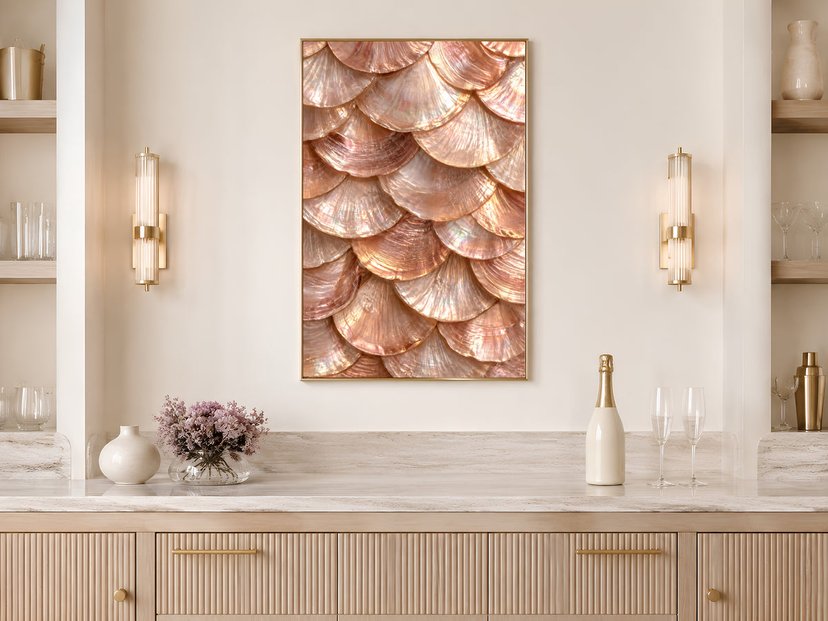 Rose Gold Capiz Shell Wall Art, Iridescent Mother of Pearl Print - Digital Download