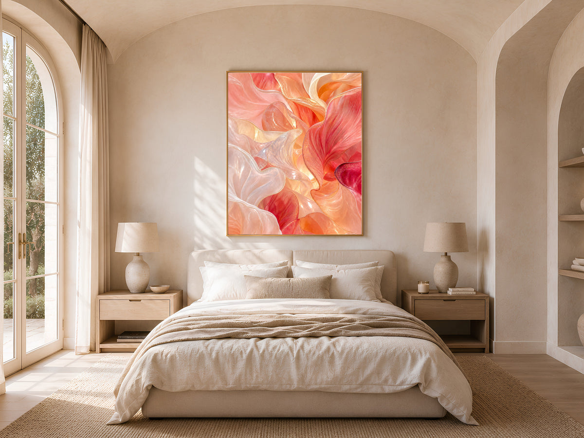 Coral Glass Petal Wall Art, Warm Peach Fluid Abstract Print - Digital Download