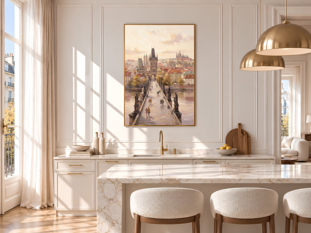 Prague Charles Bridge Painting Print, Pastel Prague Wall Art, Czech Republic City Art, Printable Digital Download