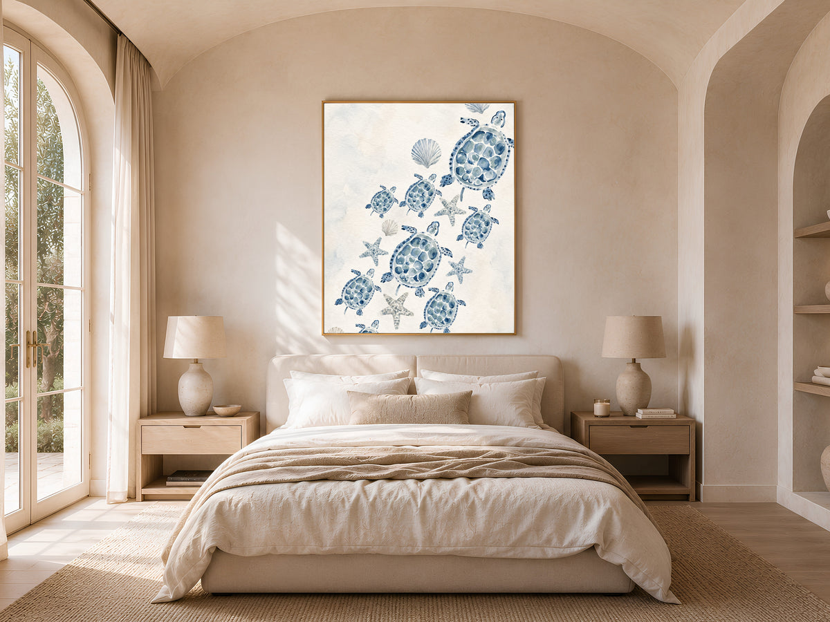 Sea Turtle Nursery Wall Art, Watercolor Blue Coastal Print - Digital Download