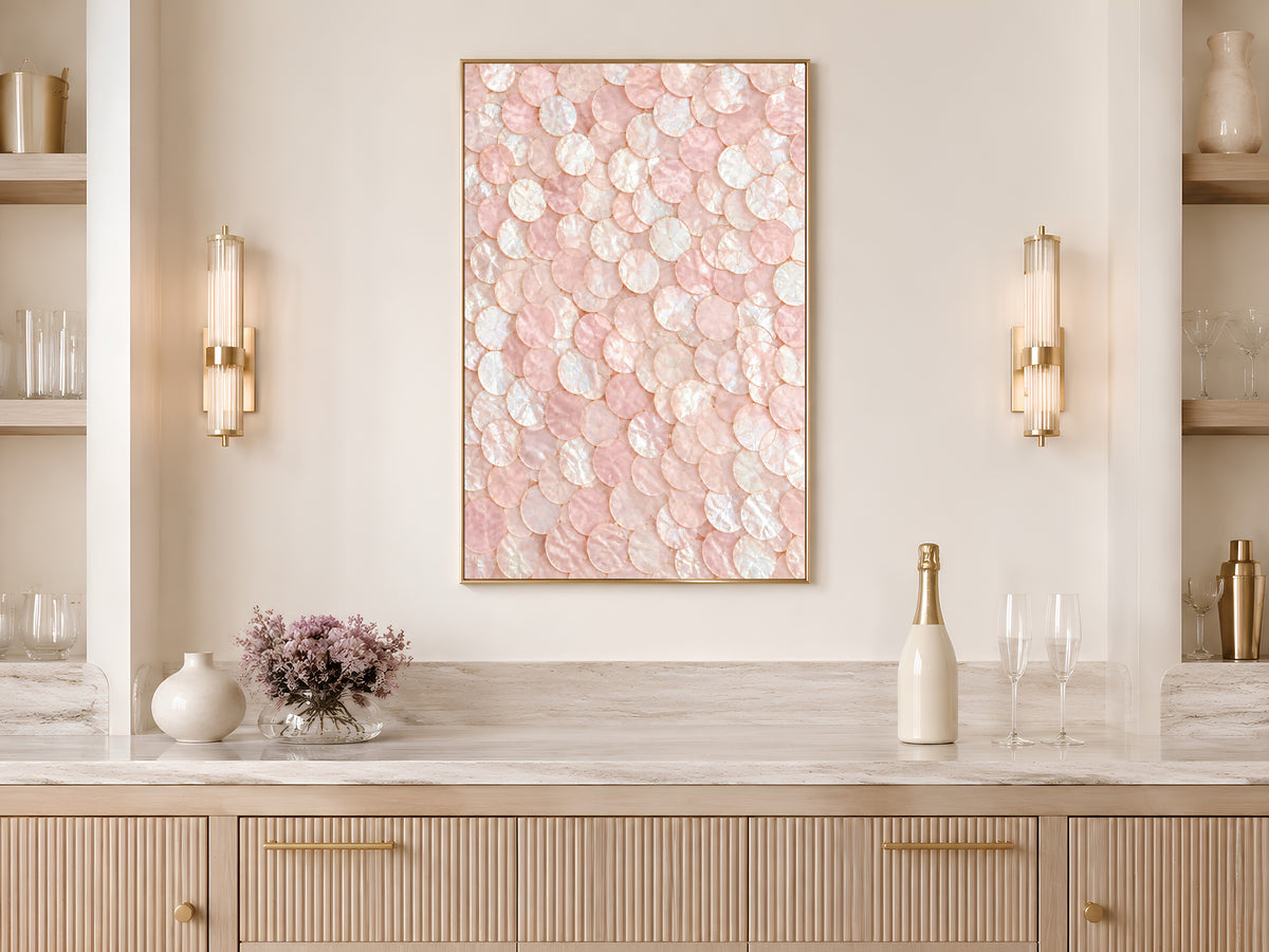 Blush Pink Capiz Shell Wall Art, Soft Pastel Coastal Print - Digital Download