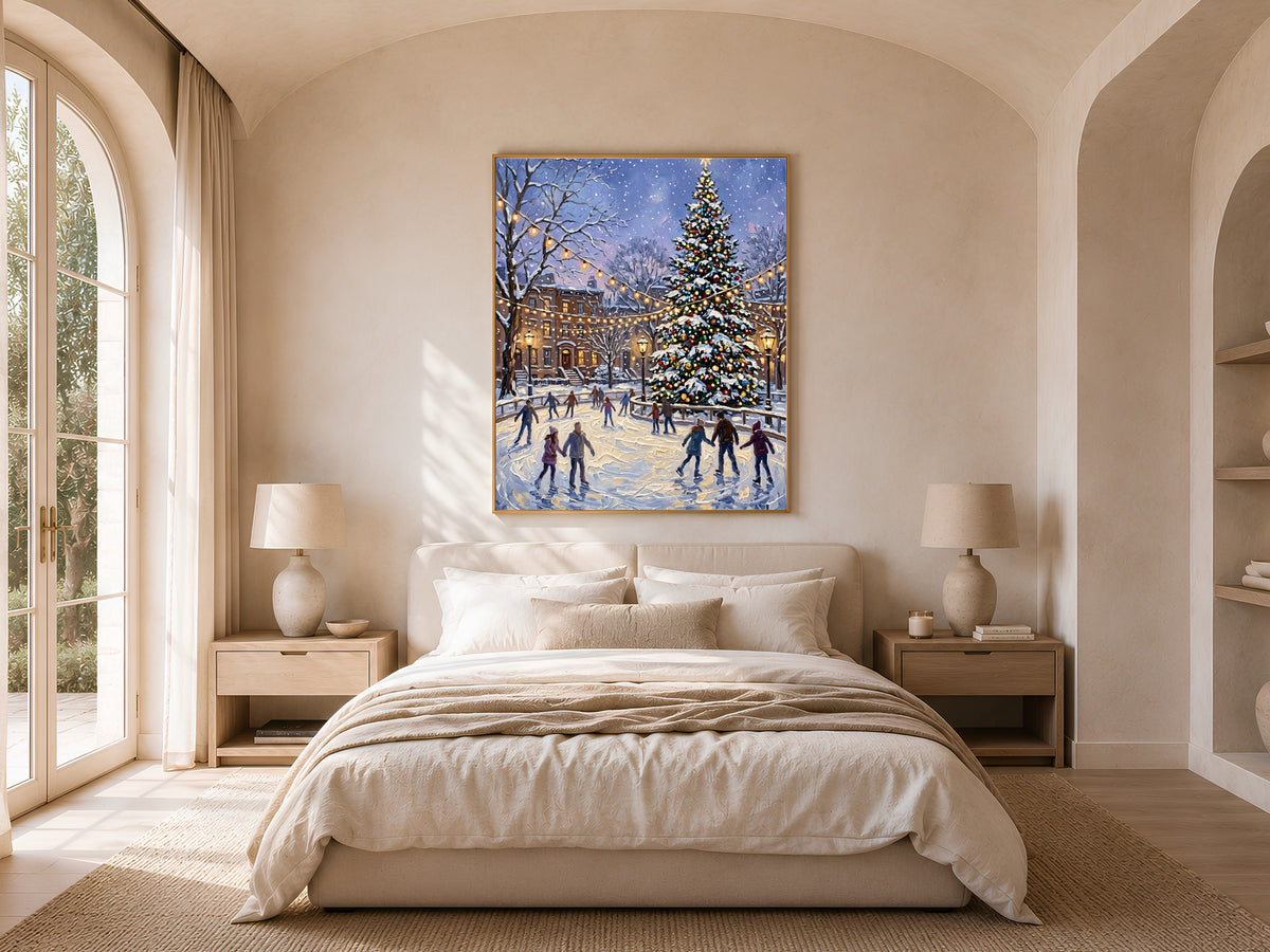 Christmas Ice Skating Print, NYC Christmas Wall Art - Digital Download