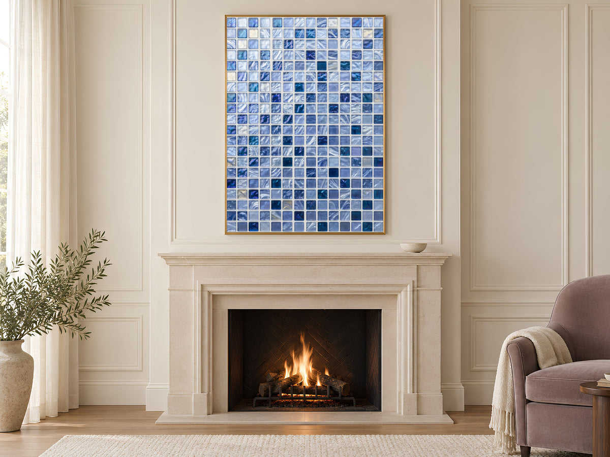 Blue Mosaic Wall Art, Icy Periwinkle Glass Tile Print - Digital Download