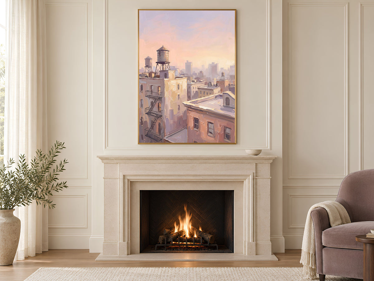 NYC Water Tower Wall Art, Impasto Oil Painting Print - Digital Download