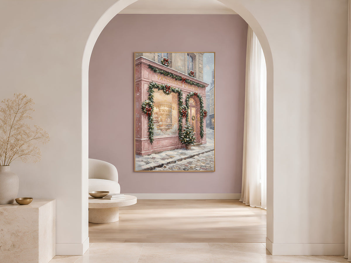 French Patisserie Christmas Print, Pink Paris Bakery Wall Art - Digital Download