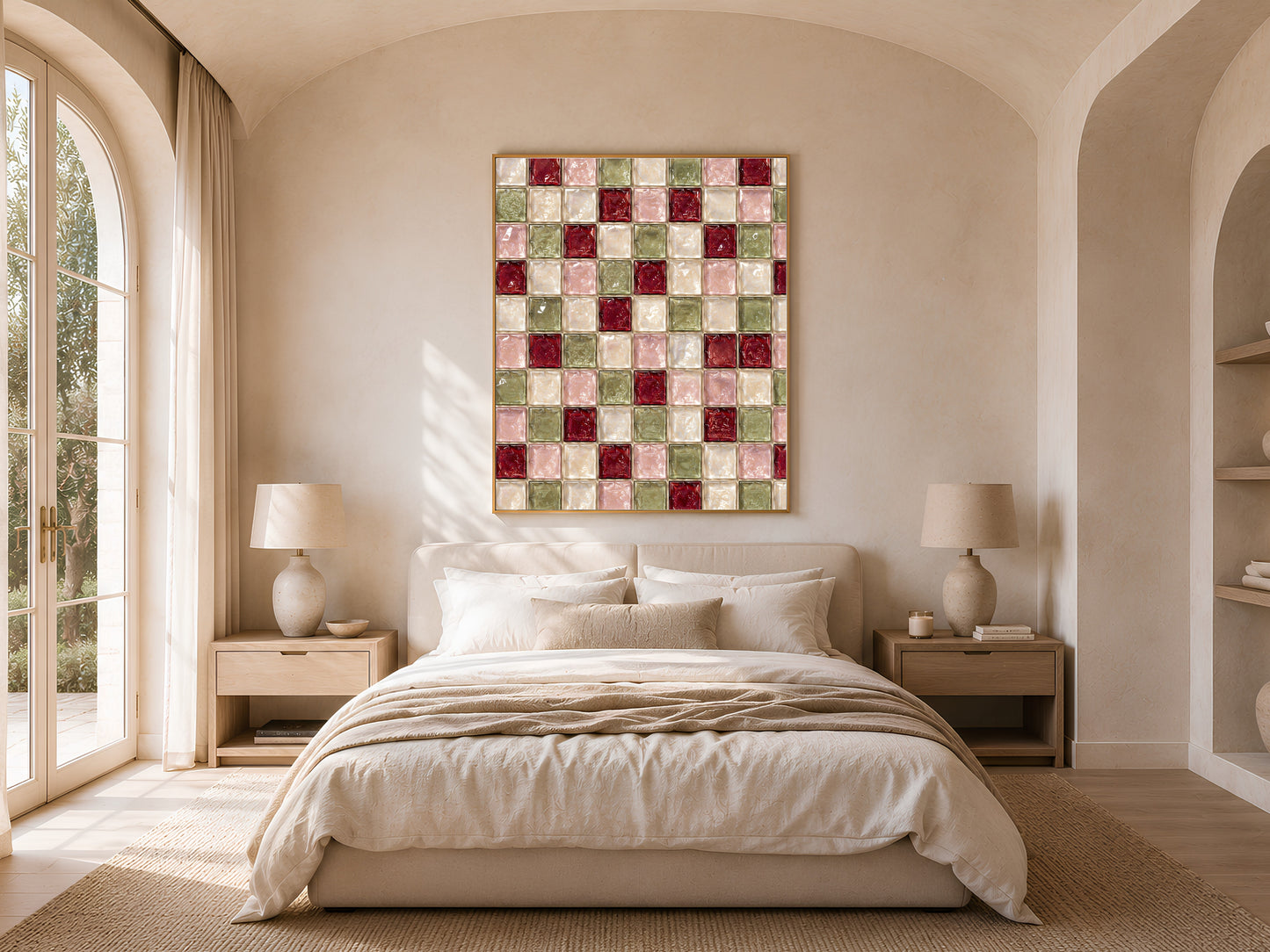 Christmas Mosaic Wall Art, Red Green Glass Tile Print - Digital Download