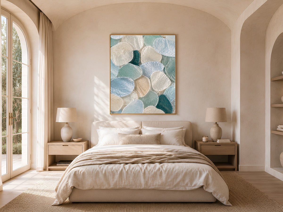 Teal Sea Glass Capiz Shell Wall Art, Deep Blue Ombre Print - Digital Download