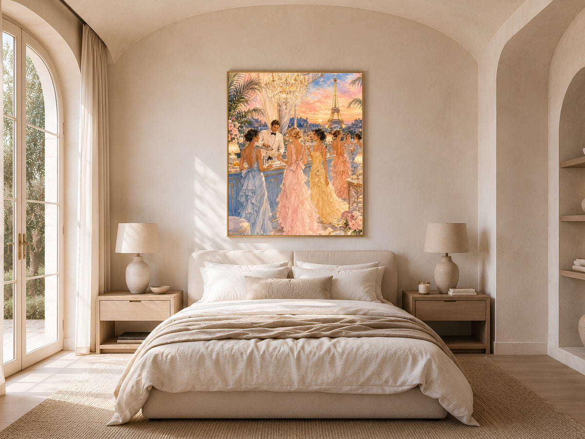 Parisian Rooftop Party Wall Art, Fashion Illustration Print - Digital Download