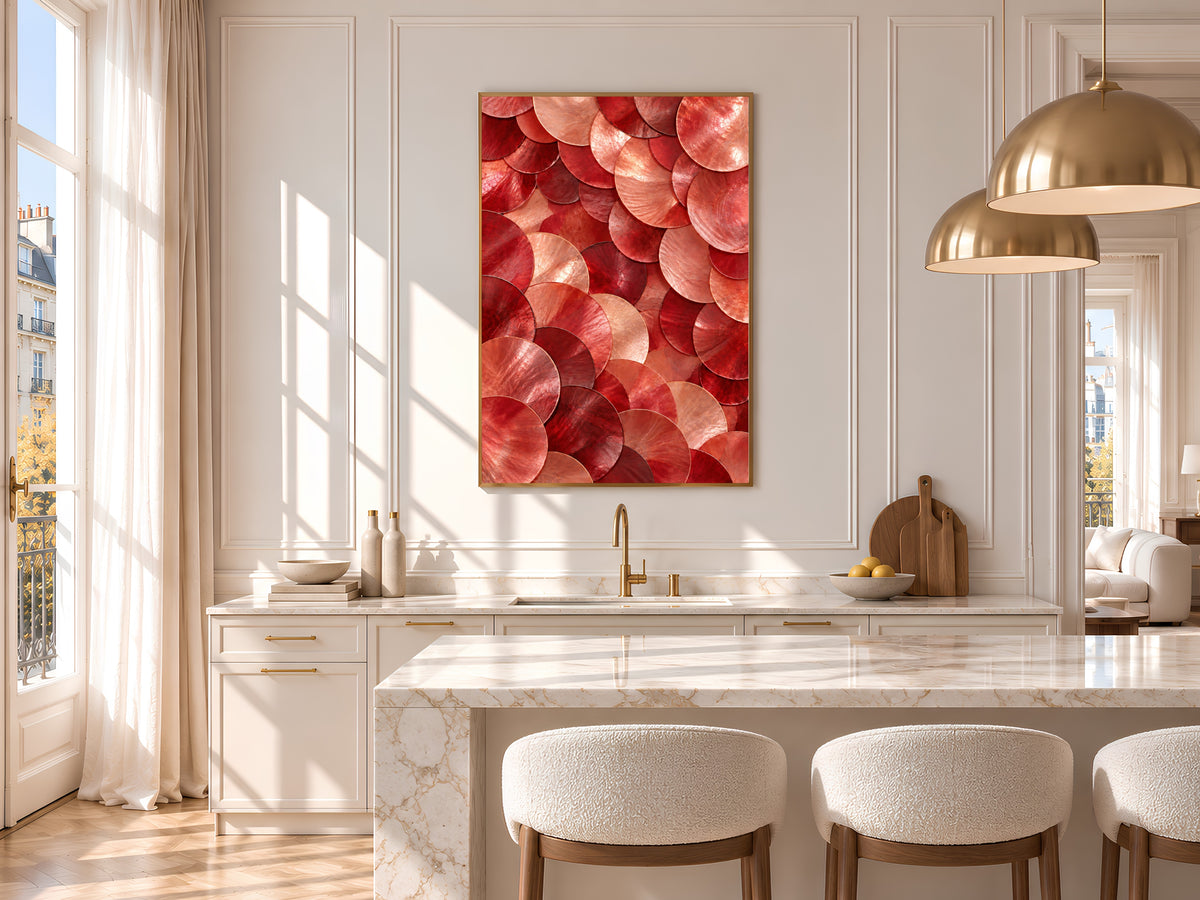 Red Capiz Shell Print, Abstract Coral Shell Wall Art, Iridescent Texture Art, Printable Digital Download