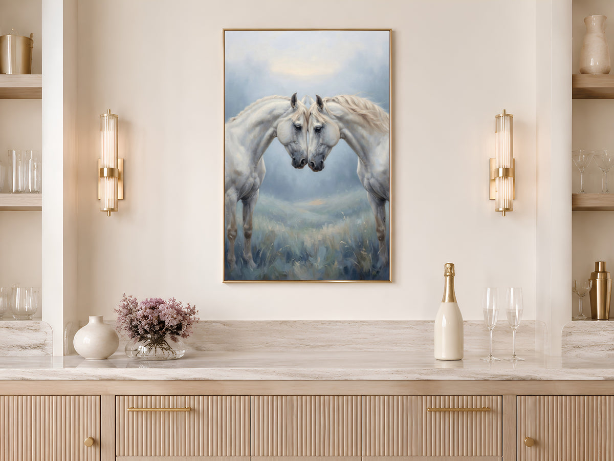 White Horse Wall Art, Romantic Equestrian Print - Digital Download
