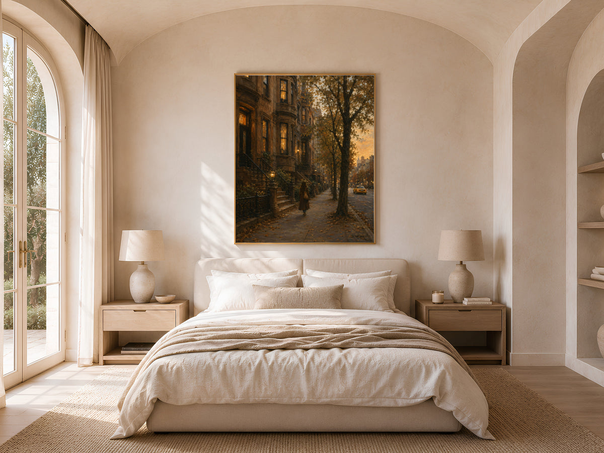 Brownstone Wall Art, Autumn New York Print, NYC Street Painting - Digital Download