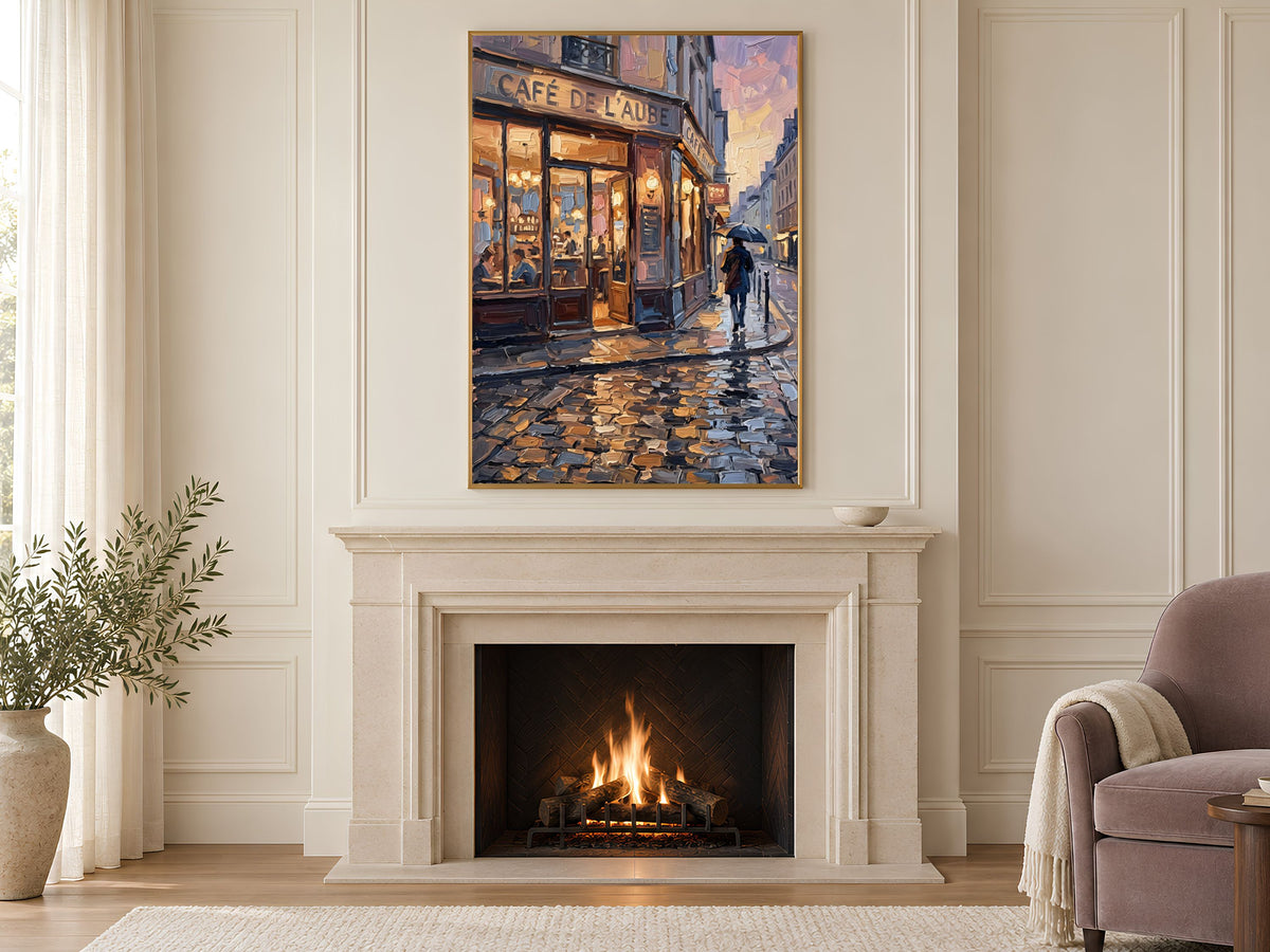 Parisian Cafe Wall Art, Impasto Oil Painting Print - Digital Download
