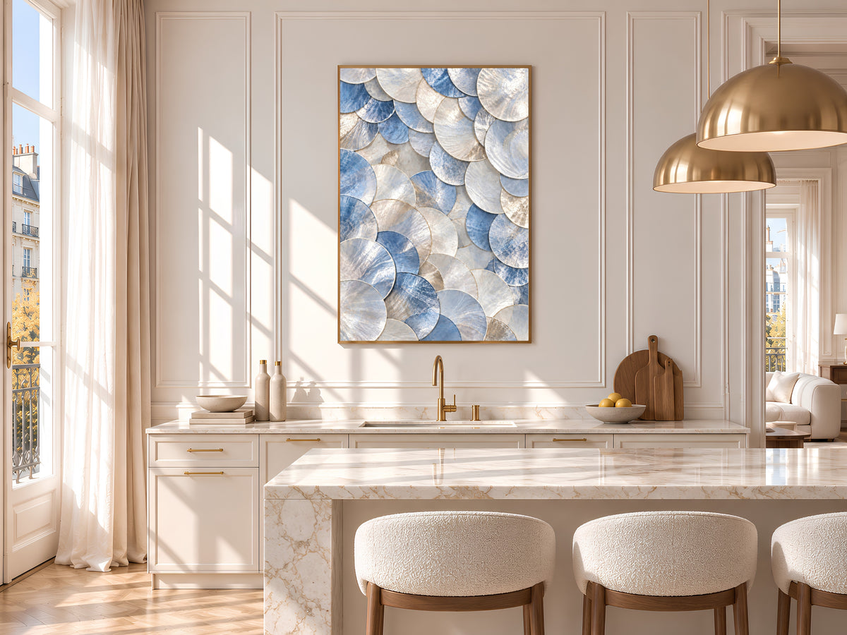 Blue Capiz Shell Print, Pearl Shell Texture Wall Art, Coastal Abstract Art, Printable Digital Download