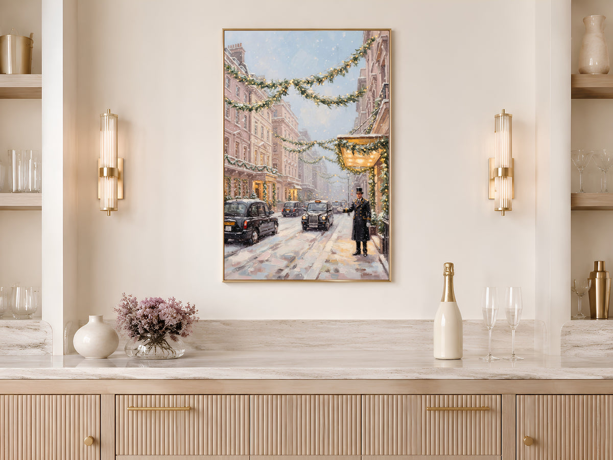 Christmas In London Wall Art, Vintage Street Scene Print - Digital Download
