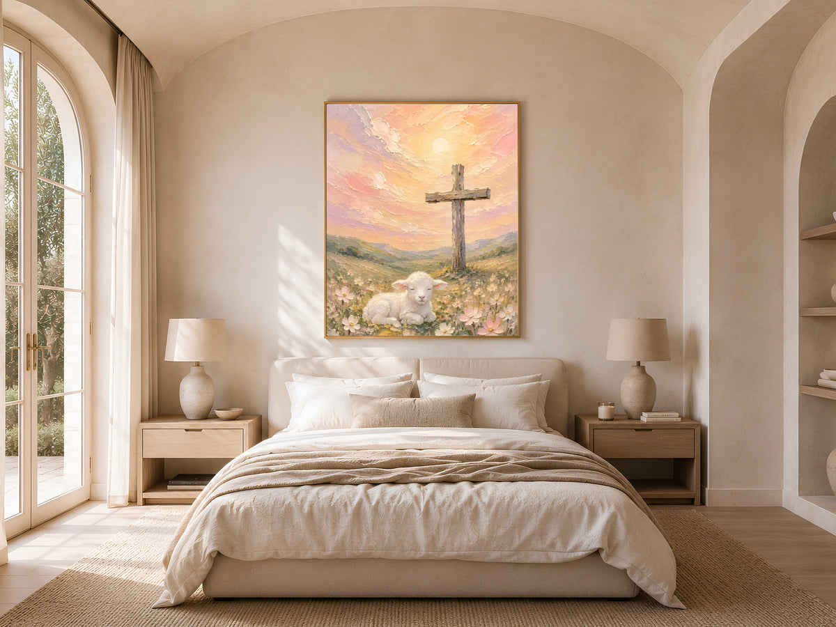 Lamb and Cross Painting, Christian Wall Art - Digital Download