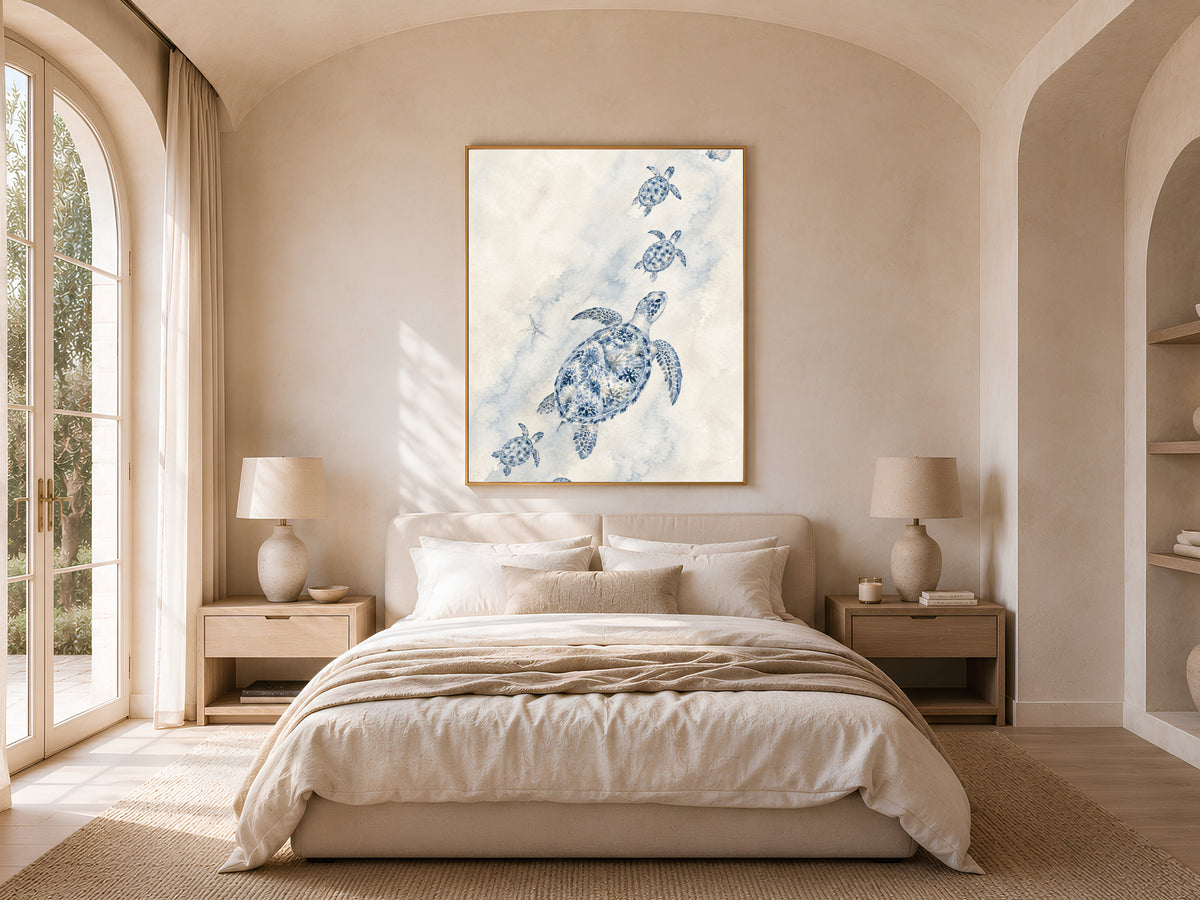 Sea Turtle Family Wall Art, Watercolor Mother Baby Turtles - Digital Download