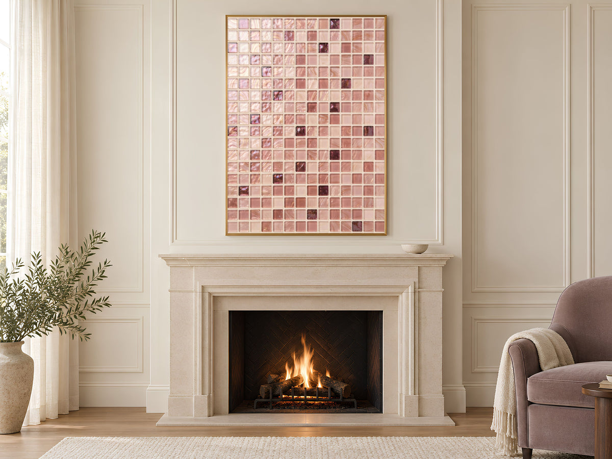 Neutral Mosaic Wall Art, Champagne Glass Tile Print - Digital Download