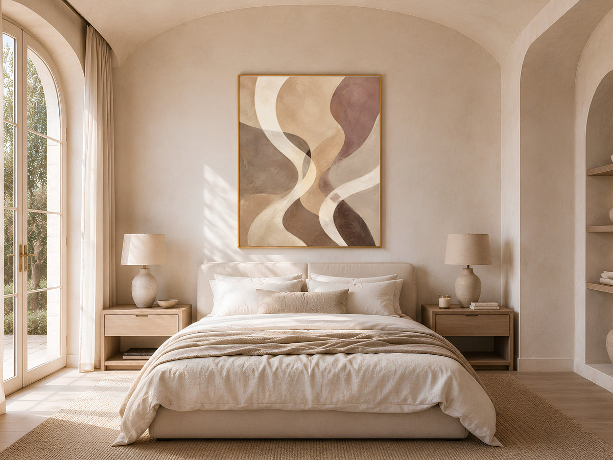 Earth Tone Abstract Wall Art, Wavy Line Print - Digital Download