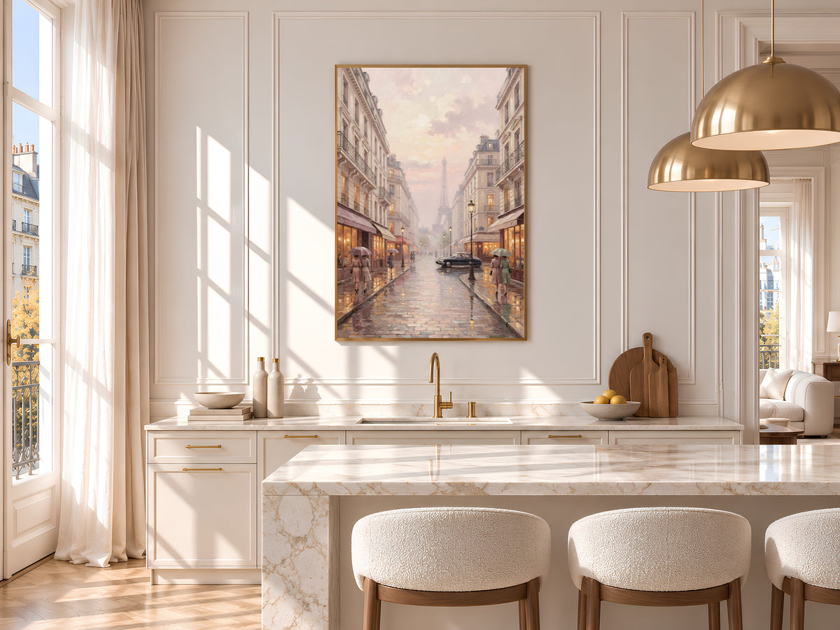 Rainy Paris Street Painting Print, Pastel Parisian Wall Art, Vintage French City Art, Printable Digital Download