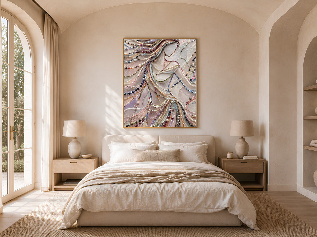 Pearl Beaded Woman Wall Art, Elegant Jewelry Portrait Print - Digital Download