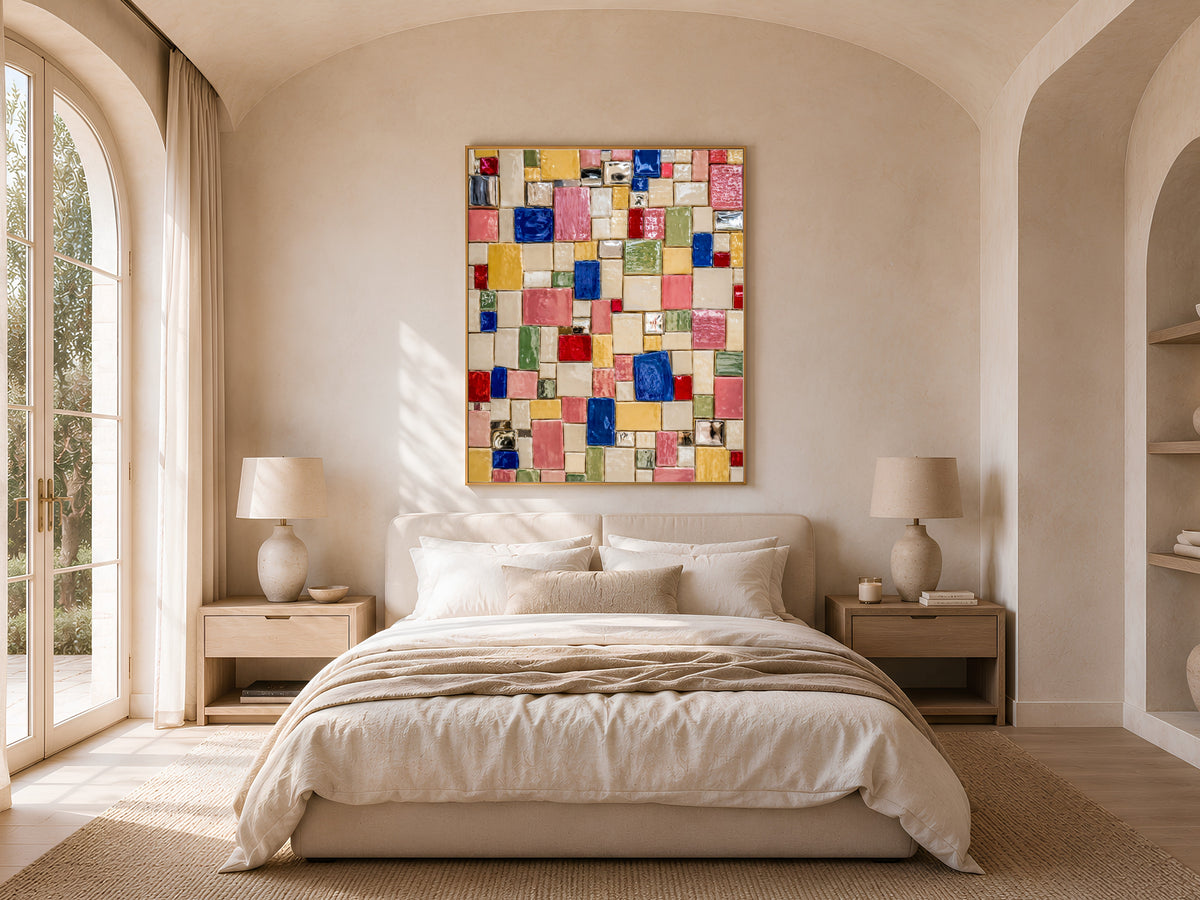 Colorful Mosaic Tile Wall Art, Mediterranean Ceramic Print - Digital Download