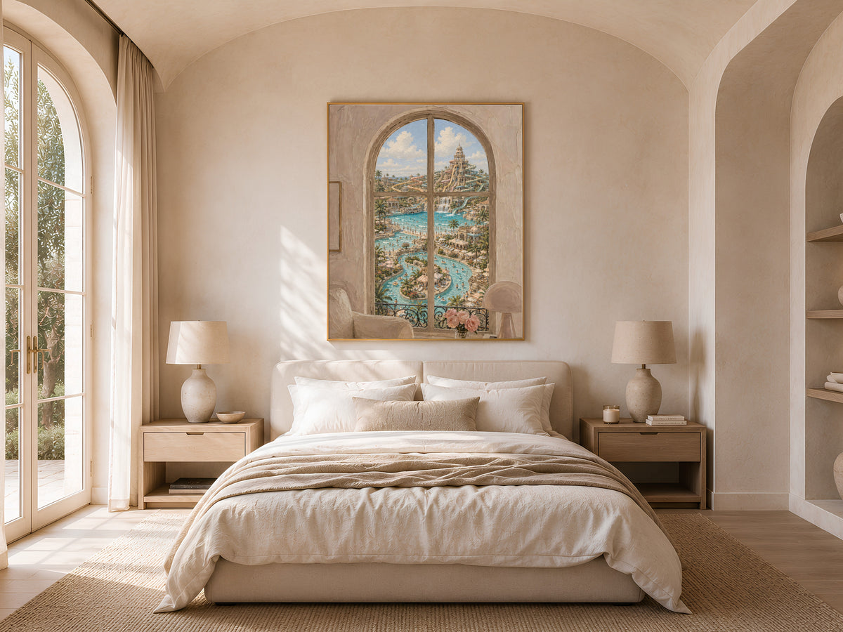 Water Park Window Wall Art, Resort Pool View Print - Digital Download