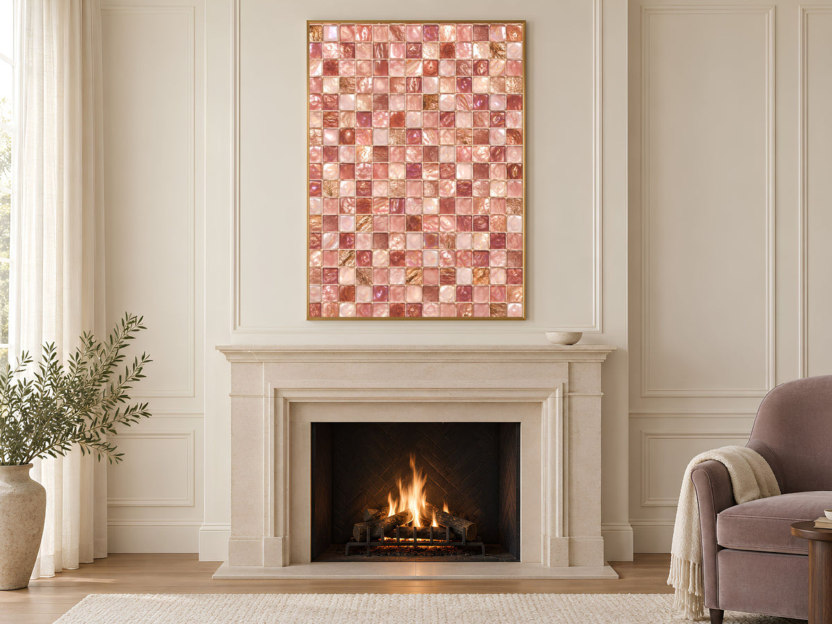 Pink Mosaic Wall Art, Rose Gold Glass Tile Print, Blush Jewel Tone Decor - Digital Download