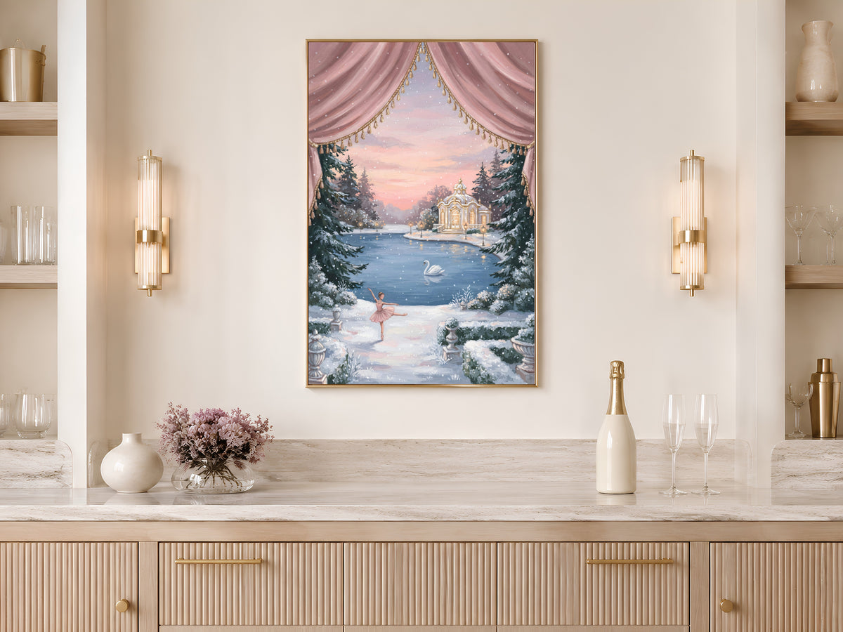 Swan Lake Ballerina Wall Art, Winter Nutcracker Oil Painting Print - Digital Download
