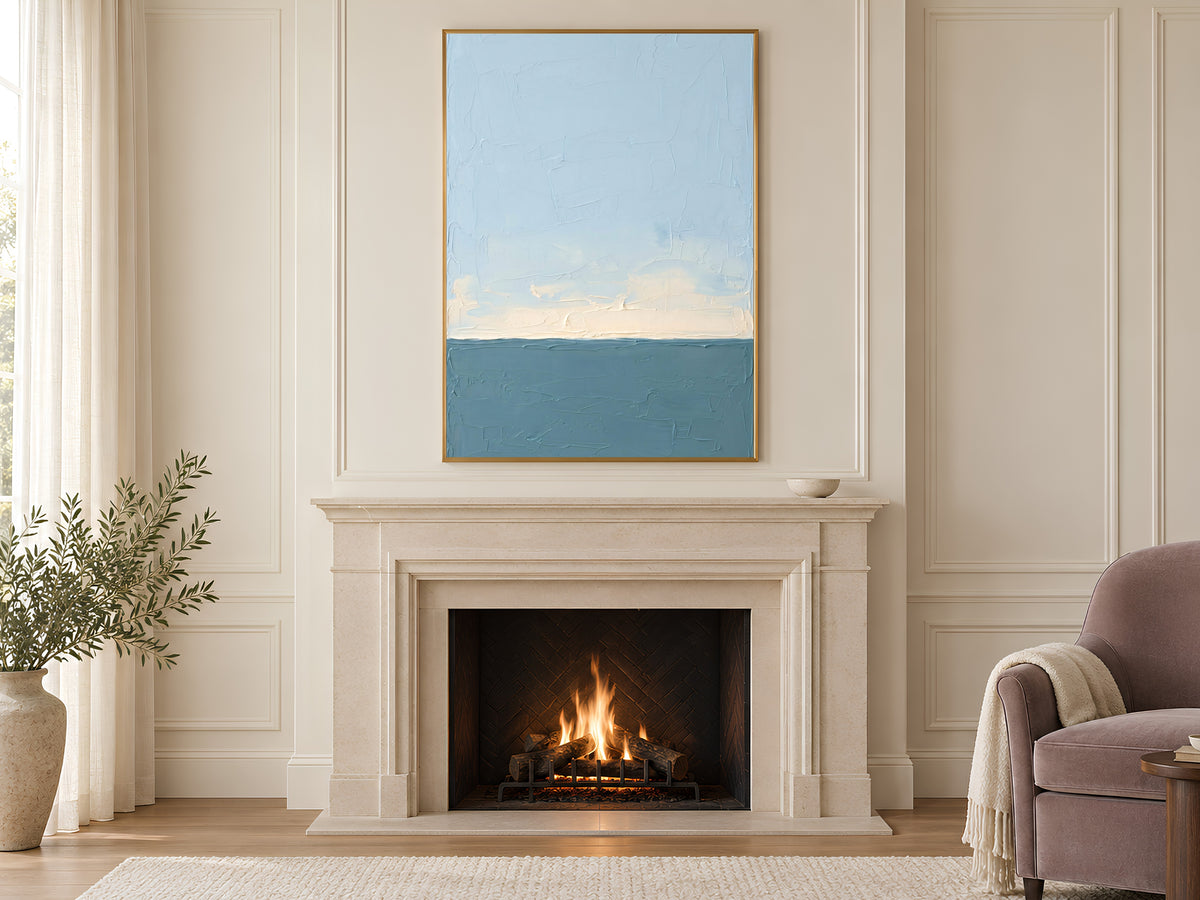 Ocean Horizon Wall Art, Impasto Oil Painting Print - Digital Download