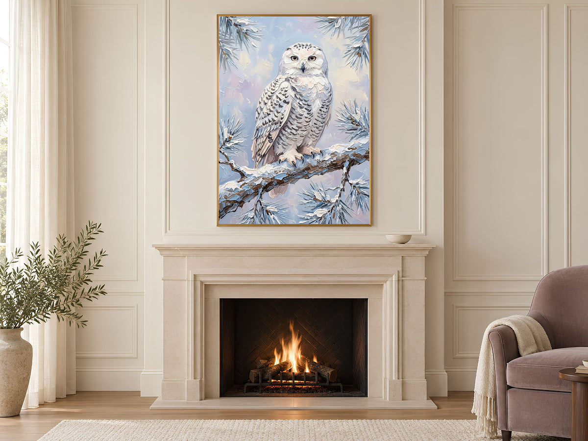 Snowy Owl Wall Art, Impasto Oil Painting Print - Digital Download
