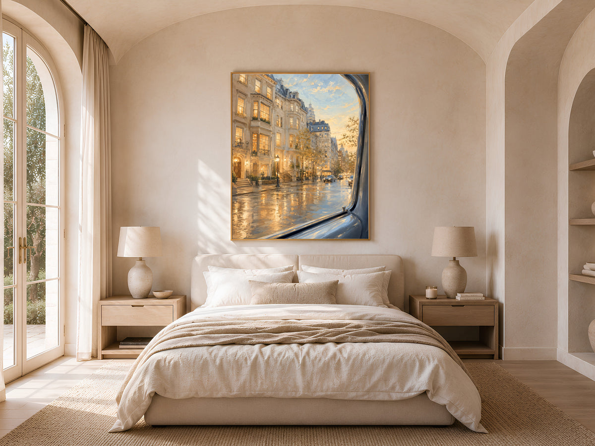 NYC Brownstone Street Print, Rainy City Wall Art - Digital Download