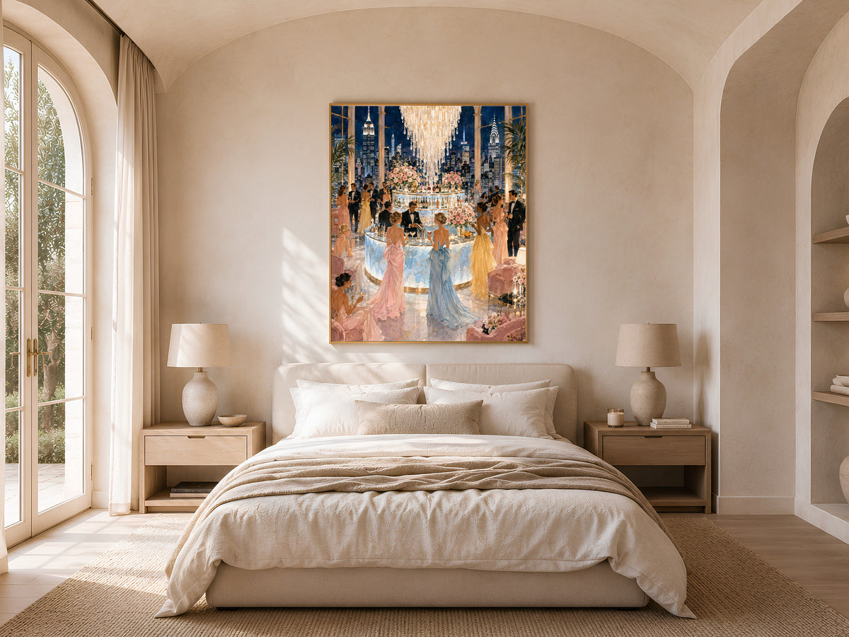 NYC Rooftop Bar Wall Art, Manhattan Skyline Cocktail Party Print - Digital Download