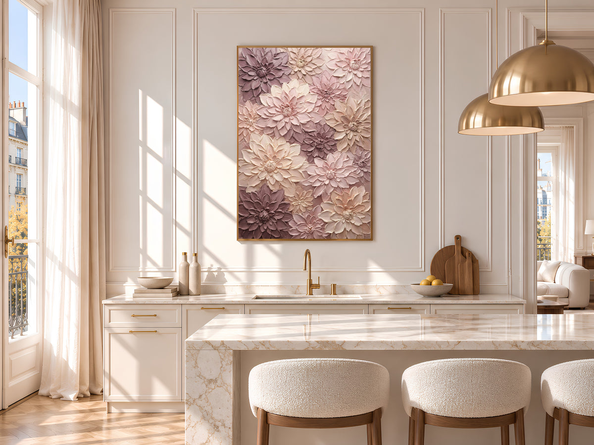 Pink Dahlia Painting Print, Textured Mauve Floral Wall Art, Blush Impasto Flower Art, Printable Digital Download