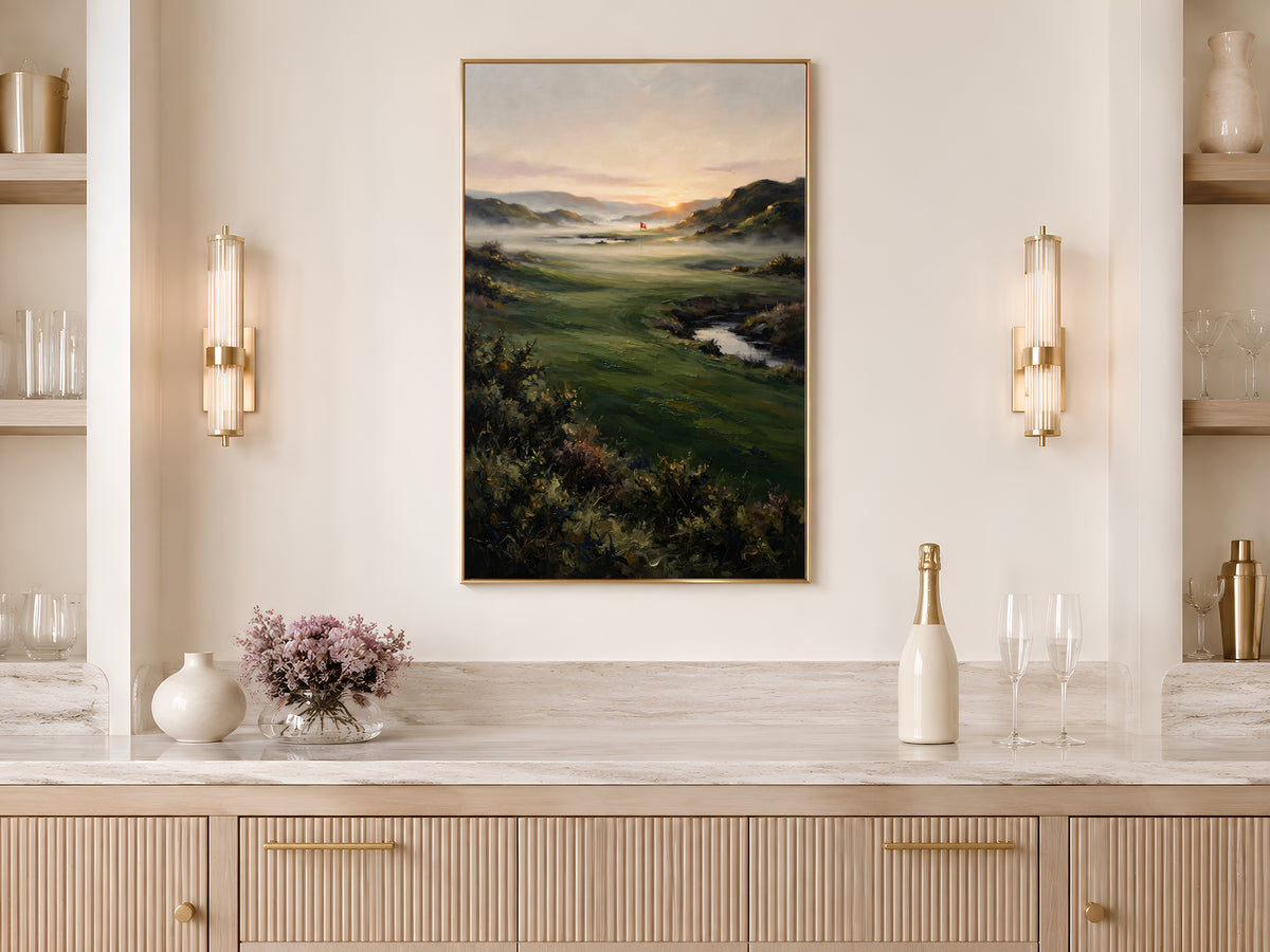 Scottish Golf Course Wall Art, Misty Fairway Oil Painting - Digital Download
