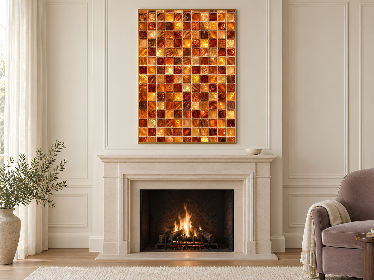 Amber Mosaic Wall Art, Copper Gold Glass Tile Print - Digital Download