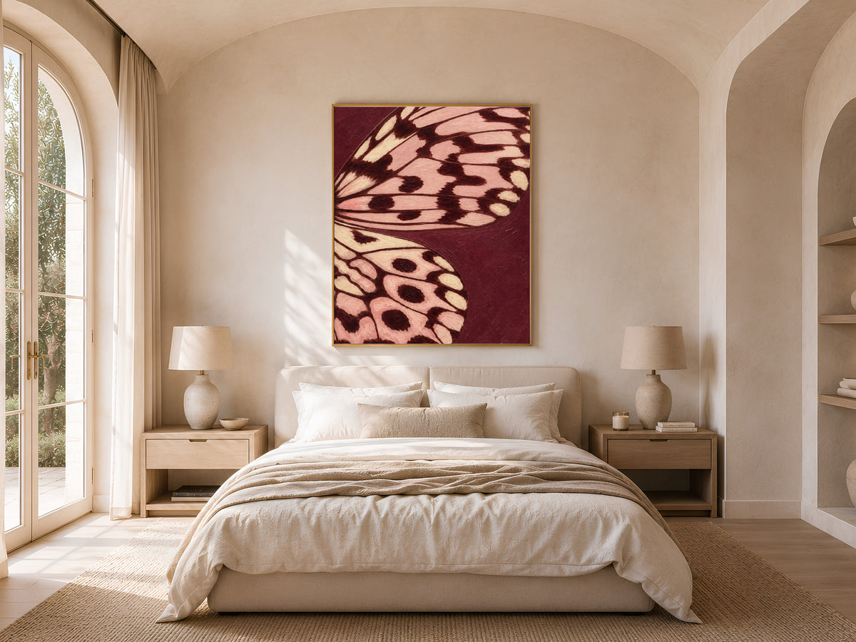 Butterfly Wing Wall Art, Burgundy Blush Pink Impasto Print - Digital Download