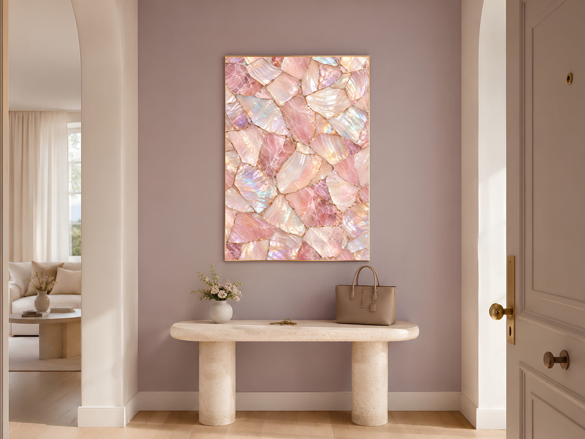 Rose Quartz Wall Art, Pink Mother of Pearl Print, Blush Crystal Mosaic, Glam Bedroom Decor, Feminine Iridescent Poster, Instant Download