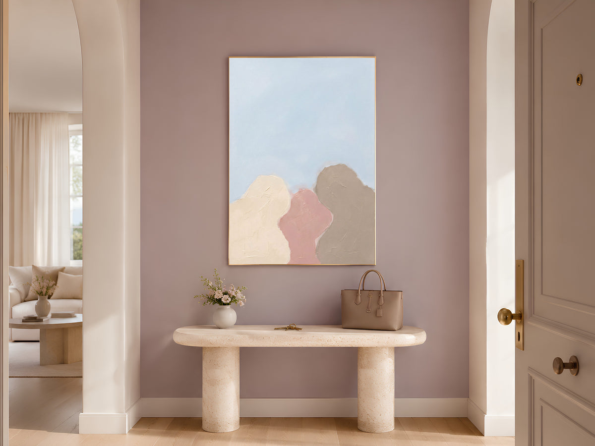 Minimalist Abstract Tree Painting, Pastel Organic Shapes Wall Art, Dusty Pink Taupe Print, Sky Blue Scandi Decor, Impasto, Instant Download