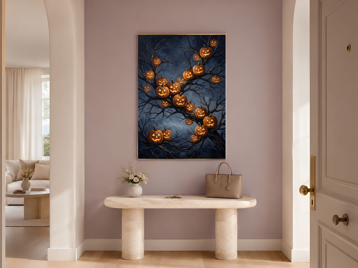 Jack O Lantern Wall Art, Impasto Oil Painting Print - Digital Download