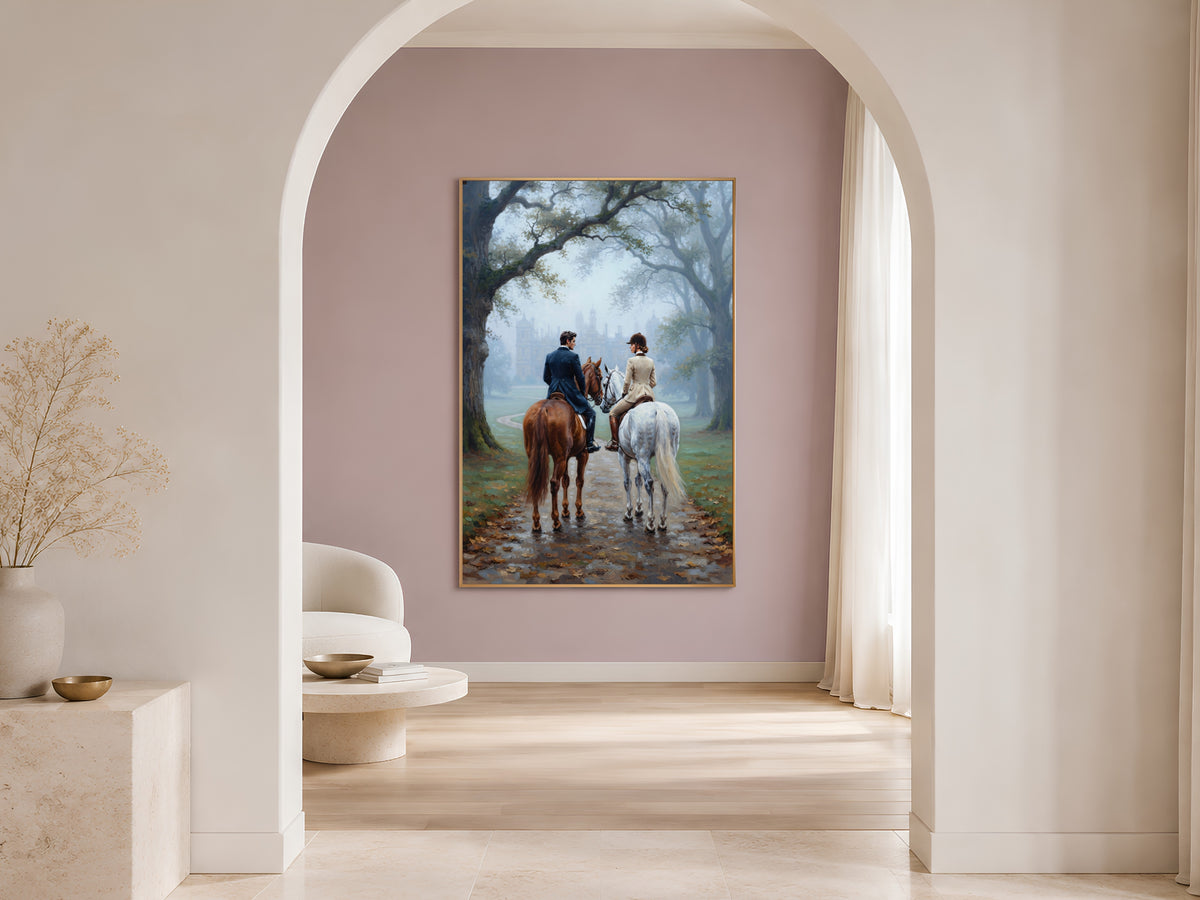 Equestrian Couple Wall Art, Horseback Riding Oil Painting Print - Digital Download