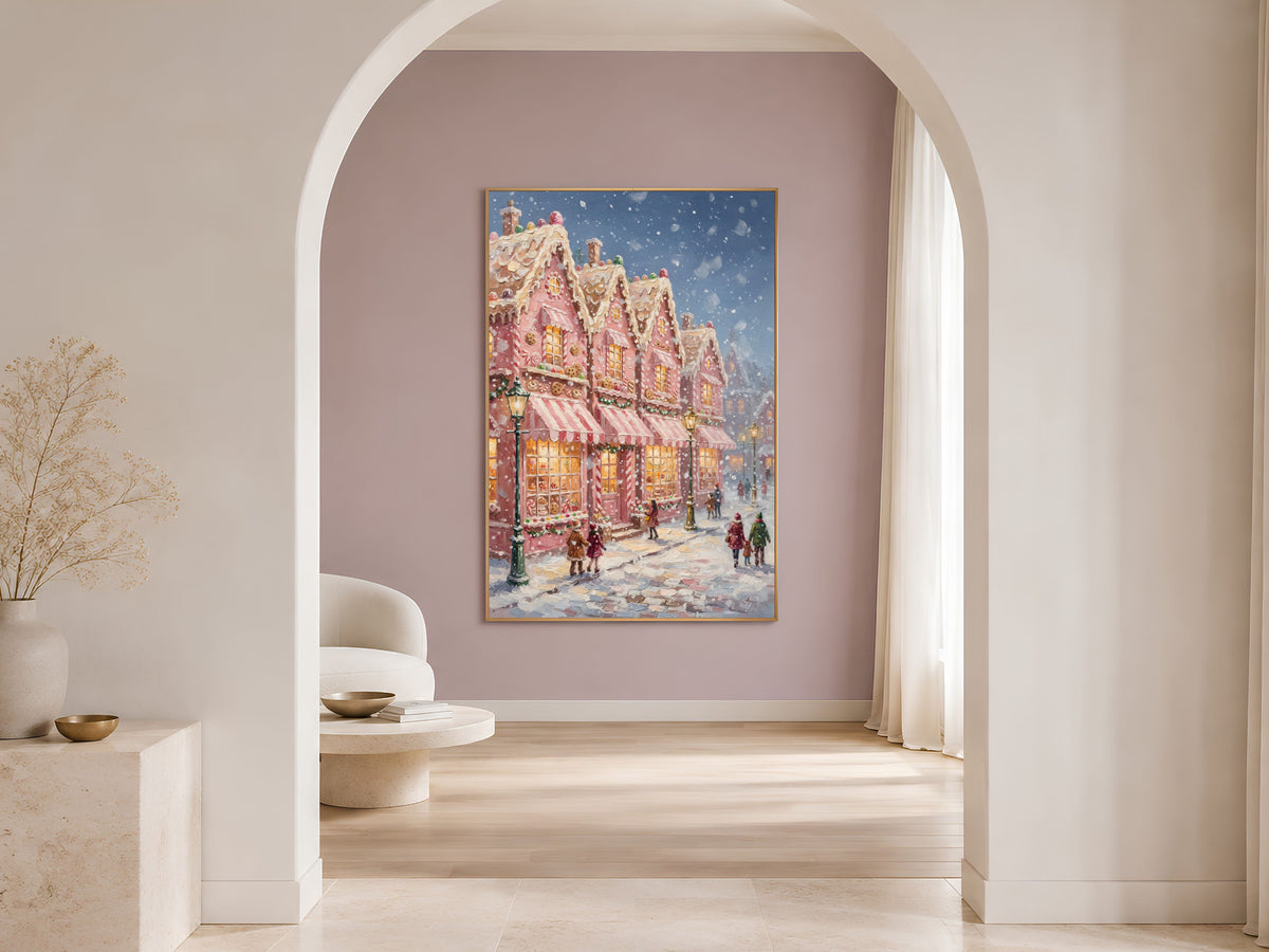Gingerbread Village Wall Art, Candyland Christmas Street Print - Digital Download