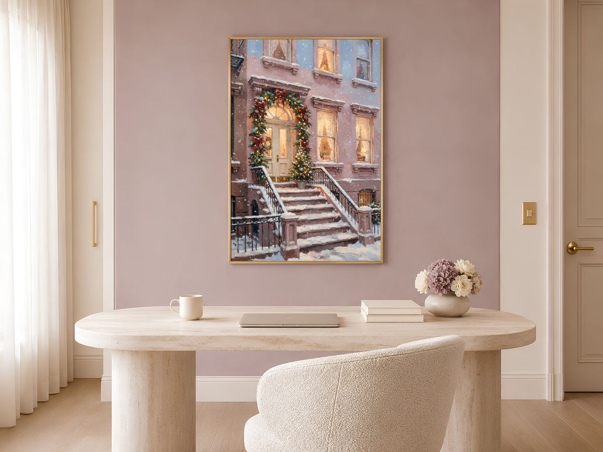 Brownstone Christmas Wall Art, NYC Stoop Print - Digital Download