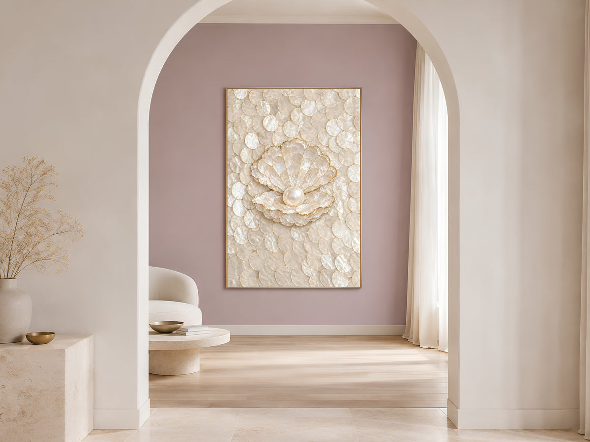 Conch Shell Mosaic Wall Art, Gold Line Seashell Print - Digital Download